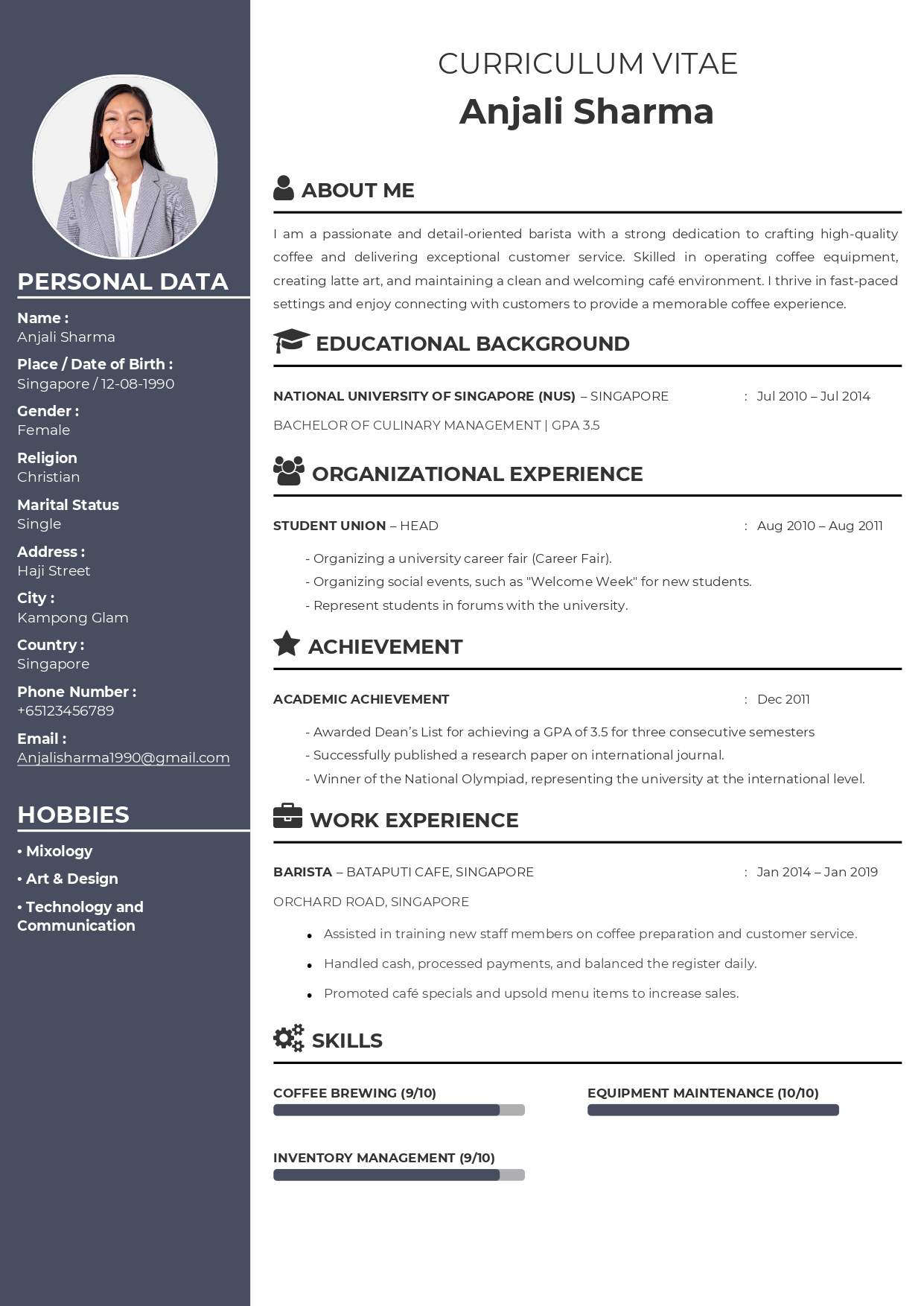 Barista CV Example