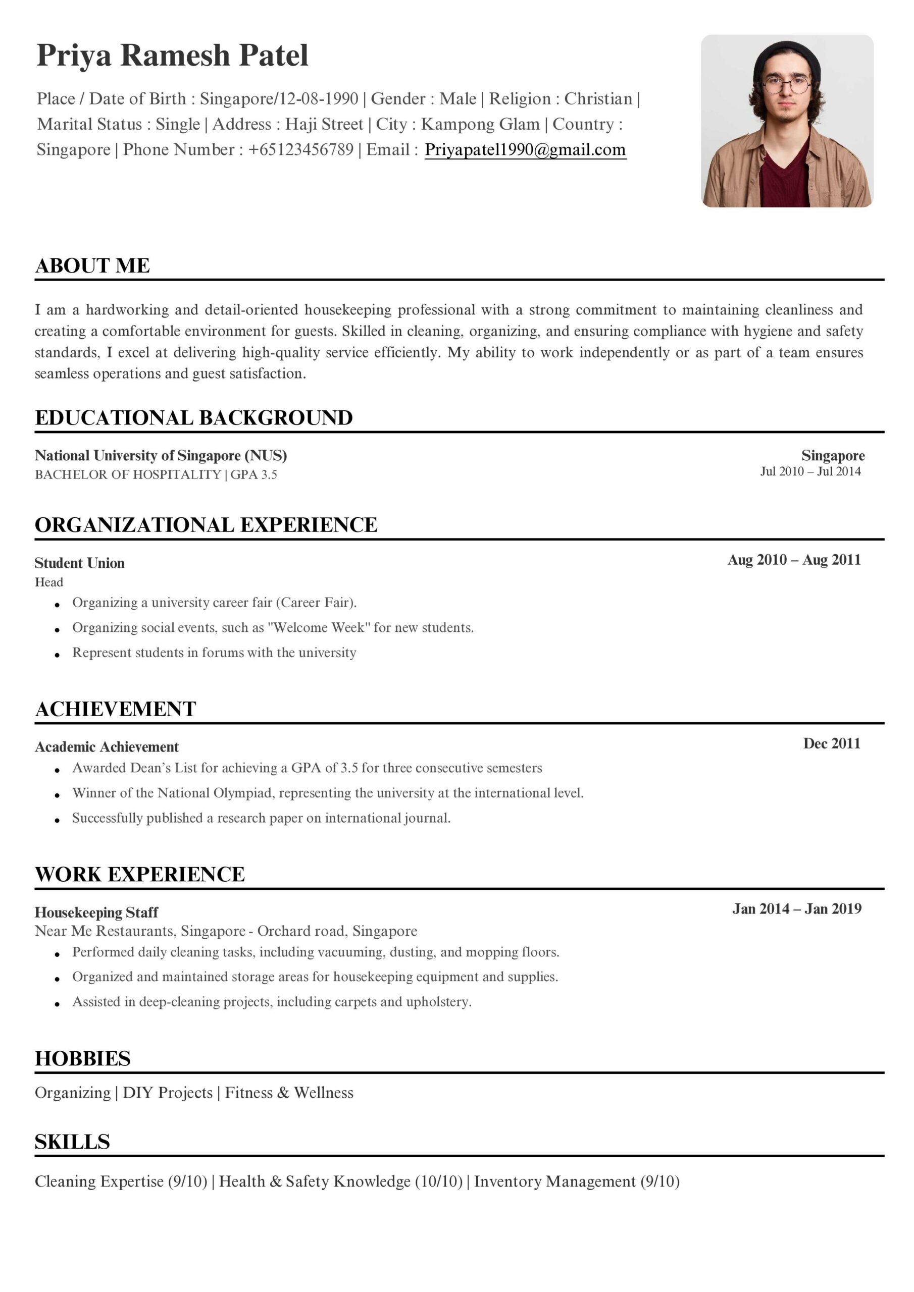 CV Housekeeping Example