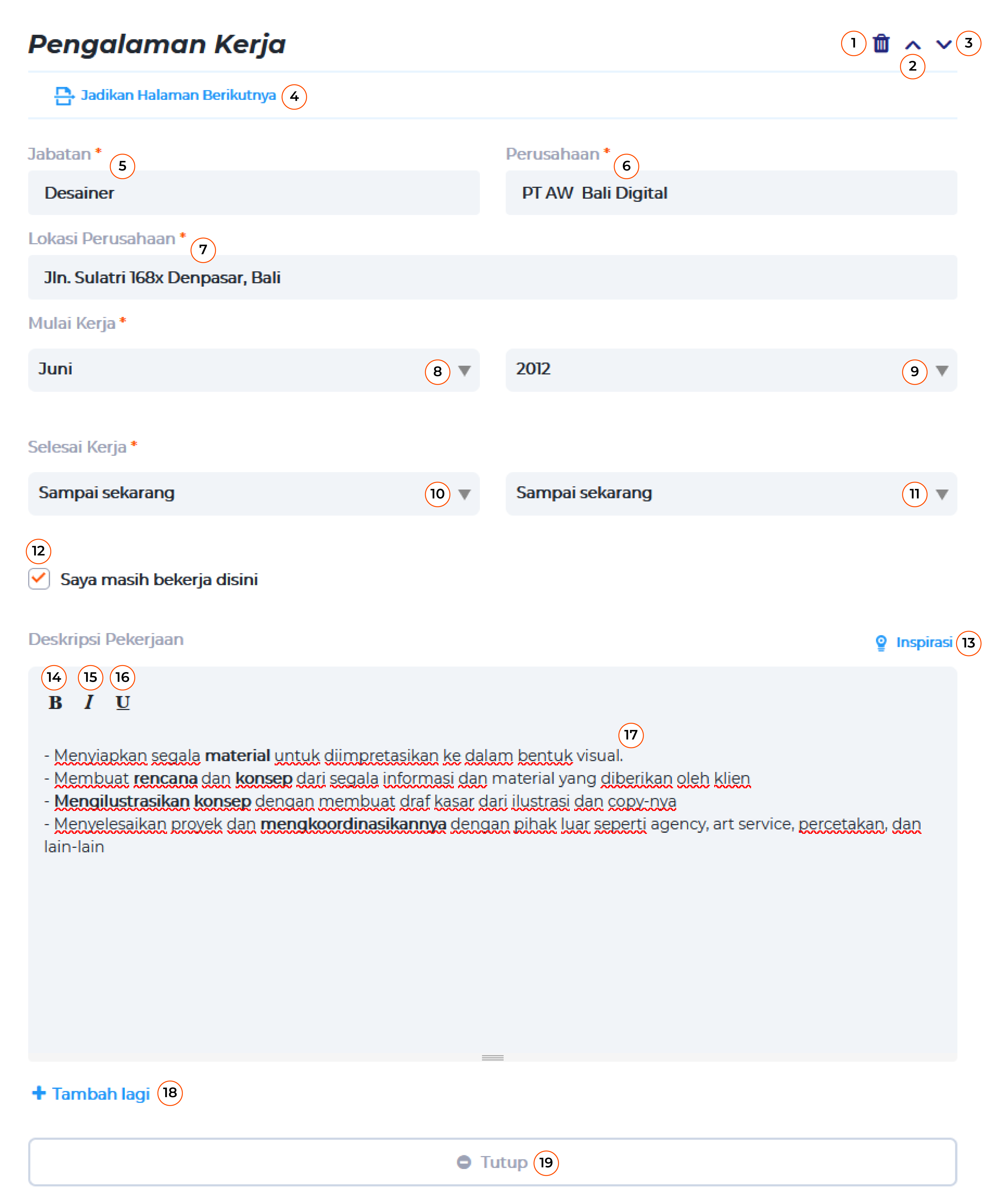 Mengisi Formulir Pengalaman Kerja