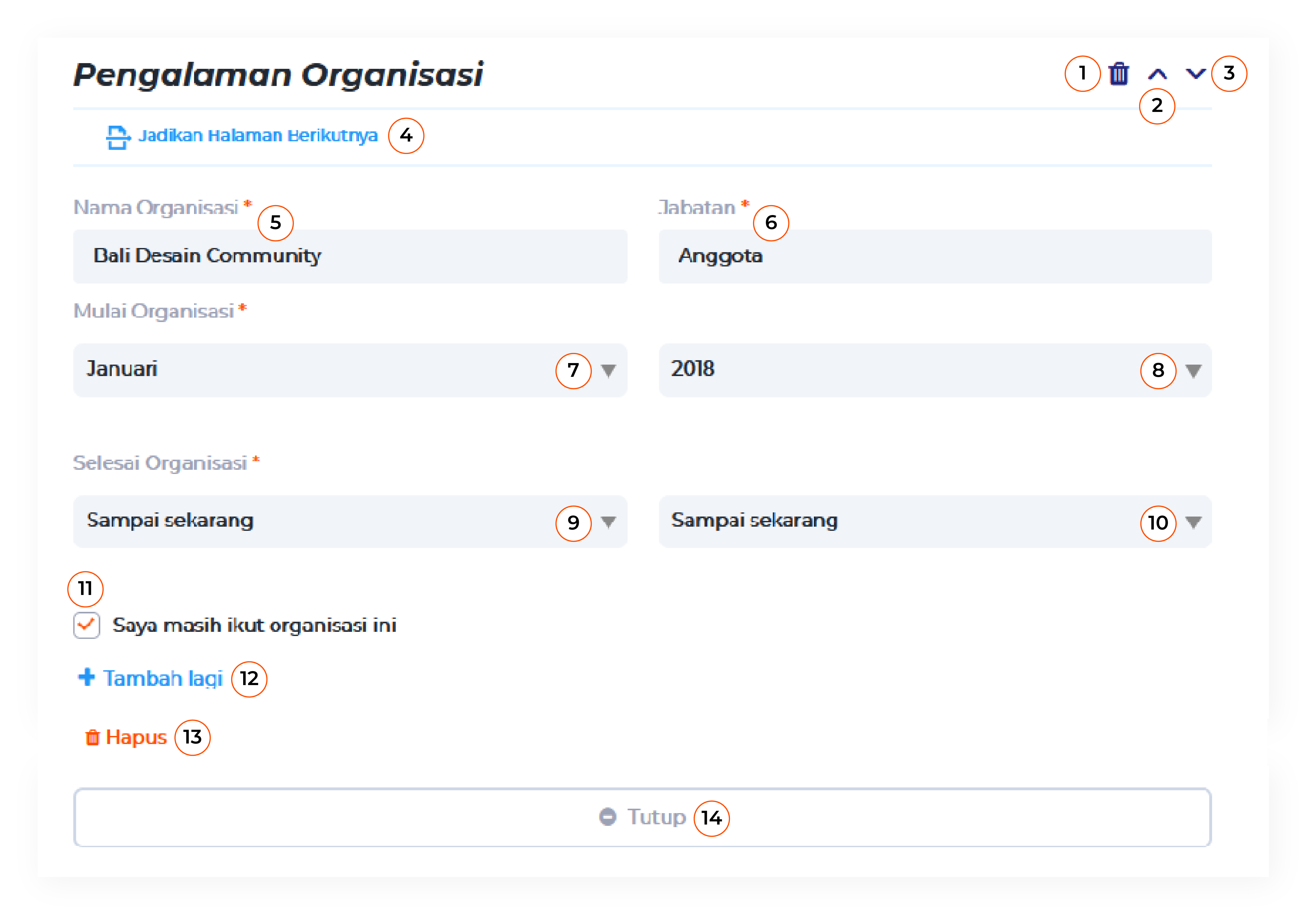 Mengisi Formulir Pengalaman Organisasi